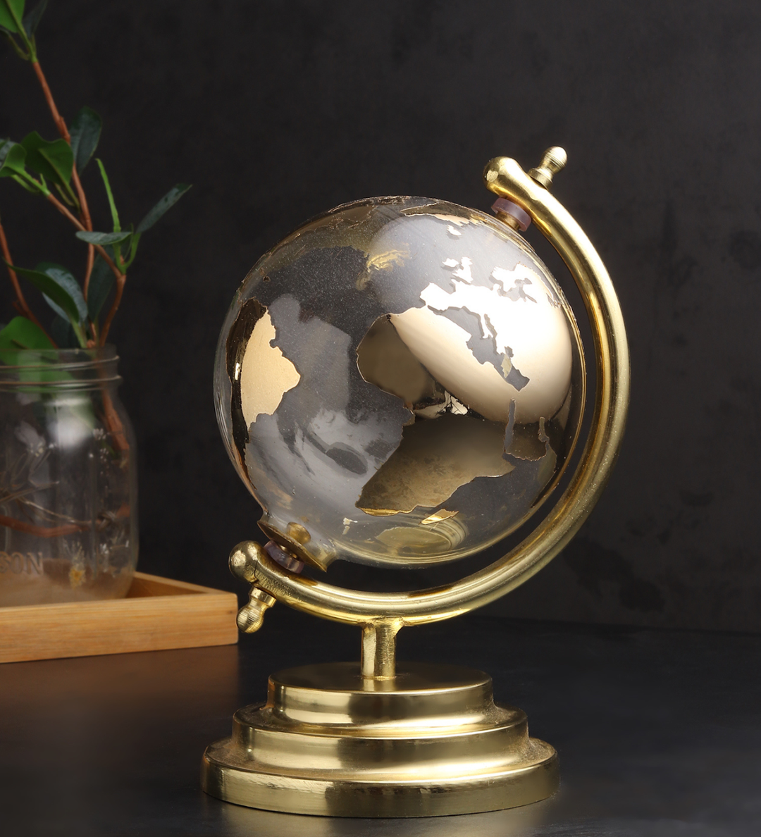 Golden Crest Transparent Globe with Antique Gold Stand view 1
