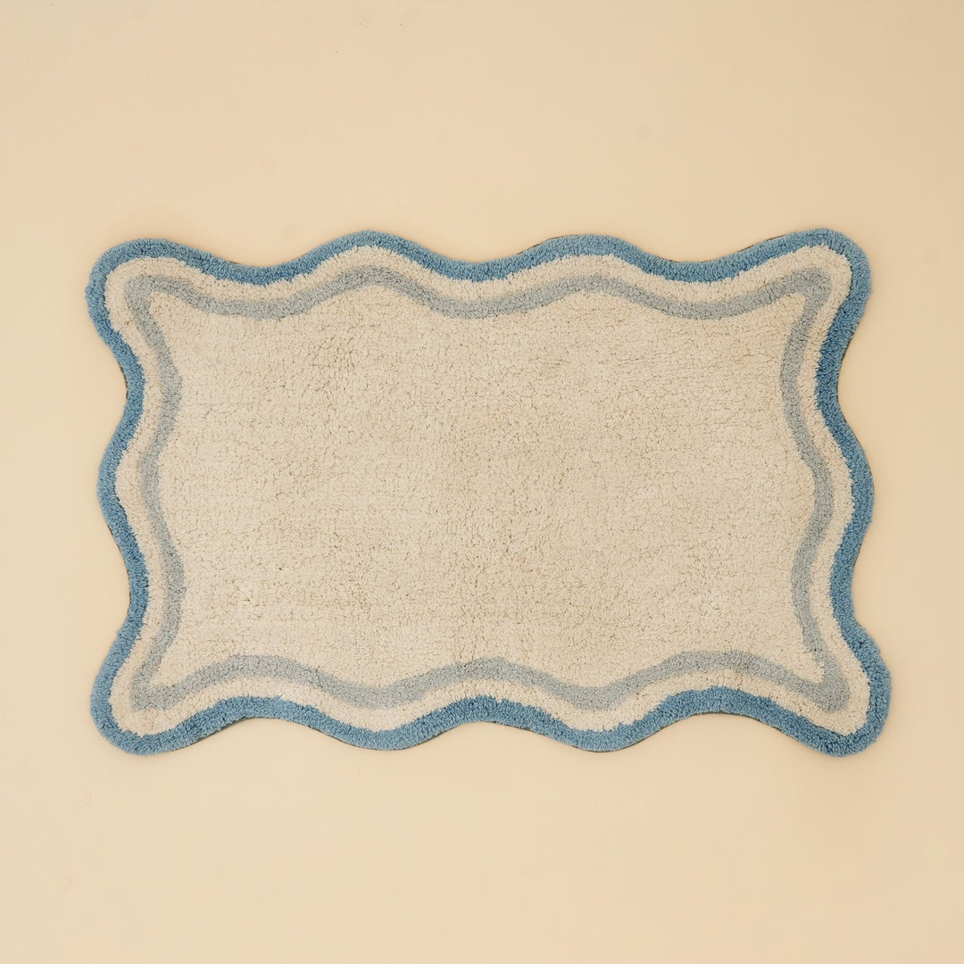 Blue Scalloped Edge Tufted Cotton Bath Mat, View 3
