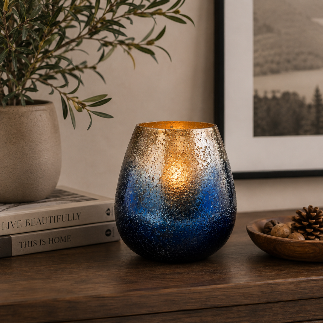 Glass Candle Holder, Blue