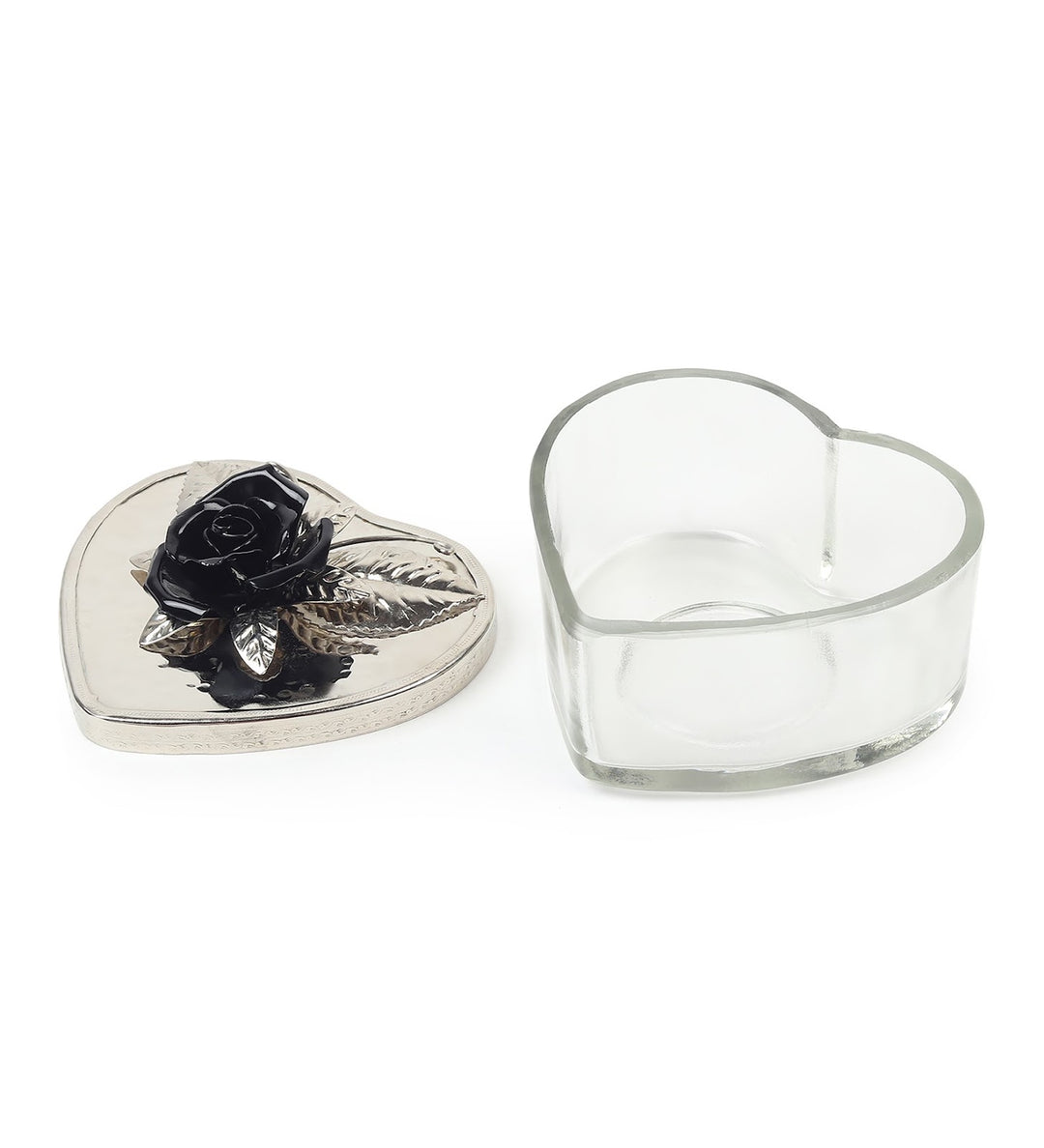 Petal Eclat Heart Shaped Trinket Box with Floral Accent Black view 6