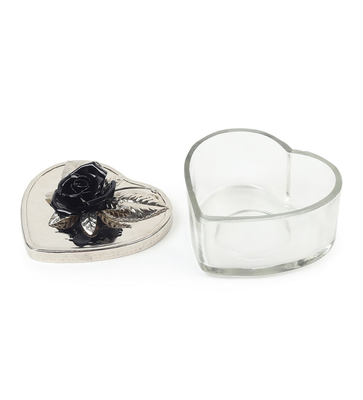 Petal Eclat Heart Shaped Trinket Box with Floral Accent Black view 6