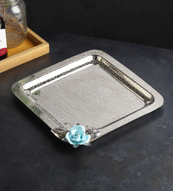 Petal Eclat Square Stainless Steel Serving Tray Blue view 3