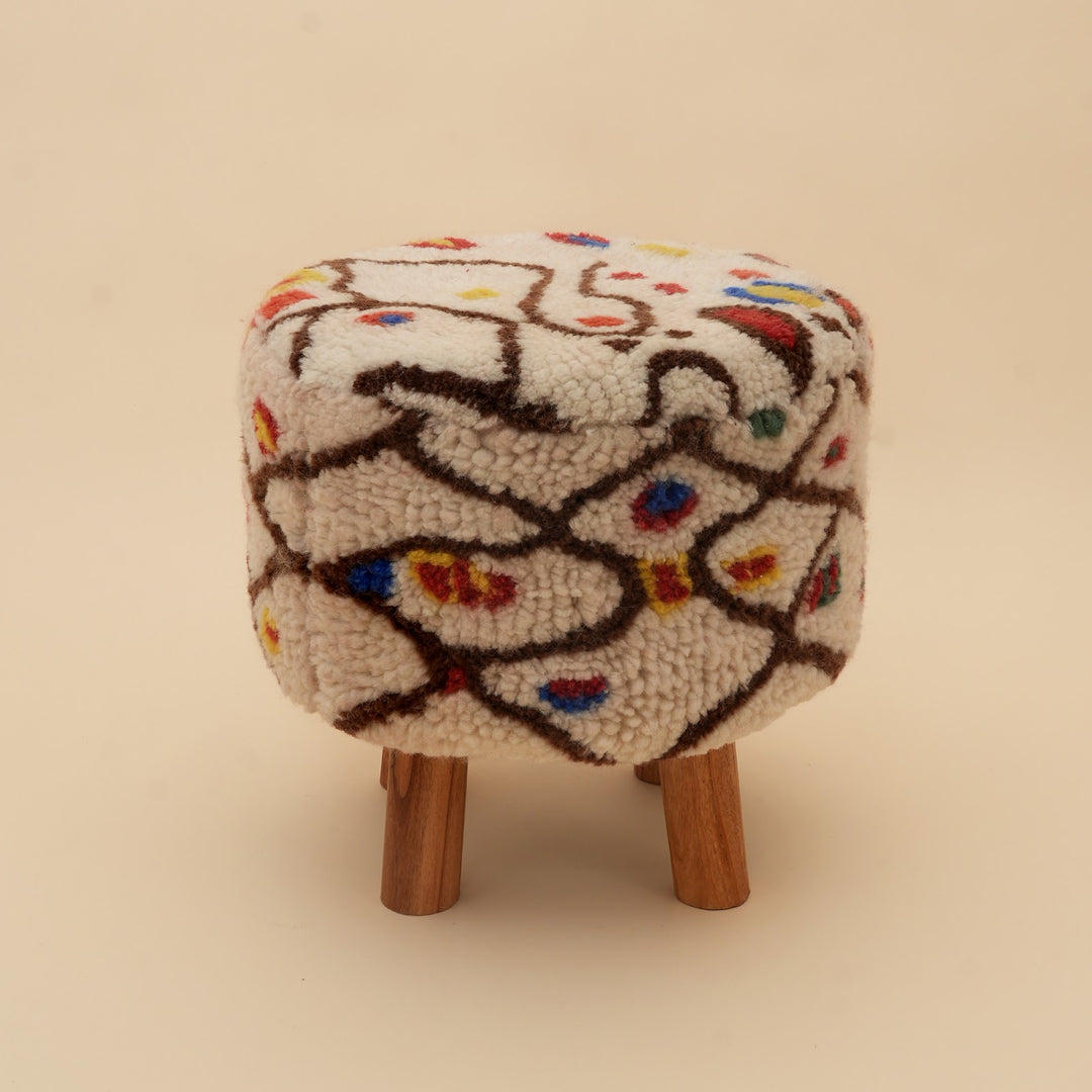 Nomad Nest Wool Shag Stool, Multicolour, View 3