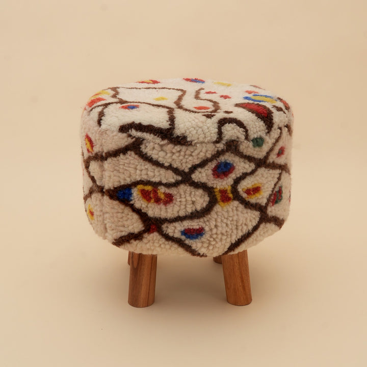 Nomad Nest Wool Shag Stool, Multicolour, View 3