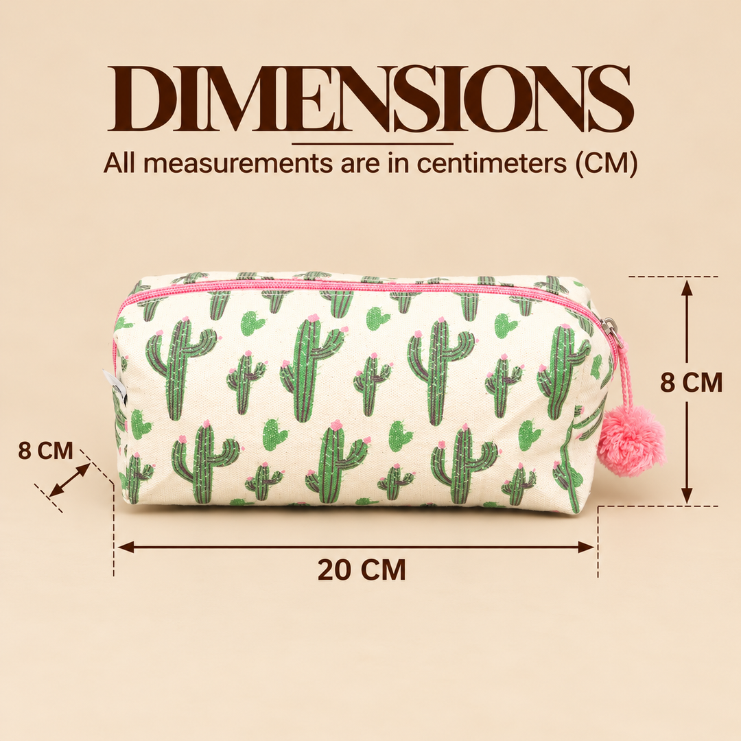 Cactus Print Fluffy Pouch with Pom Pom