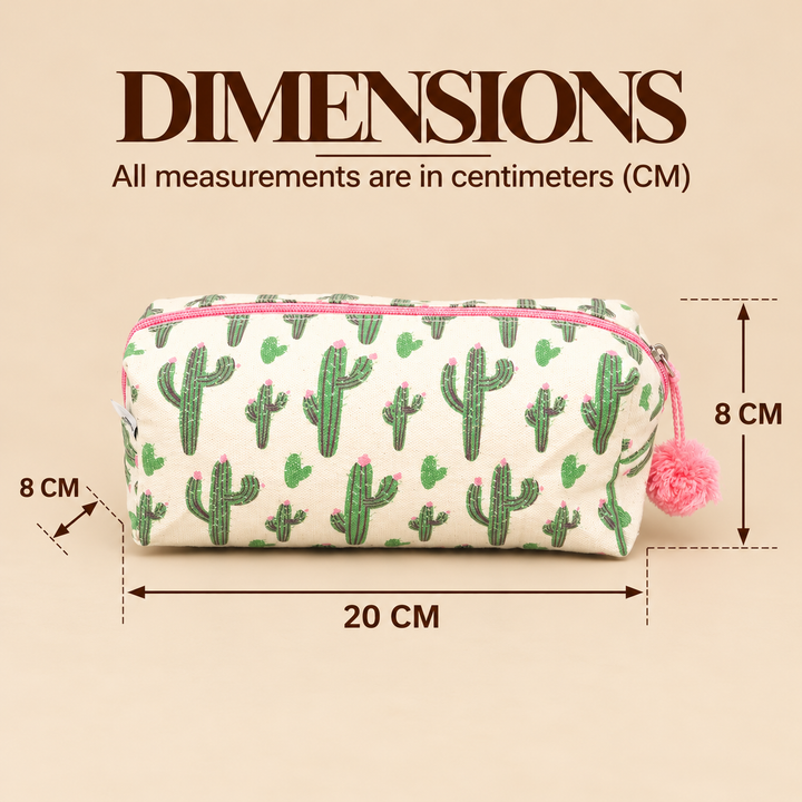 Cactus Print Fluffy Pouch with Pom Pom