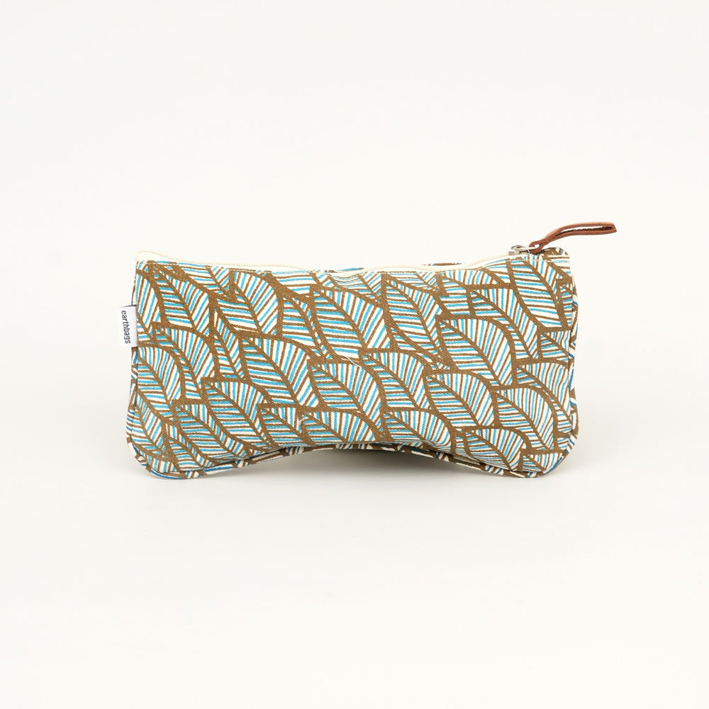 Grey Leaf Print Canvas Zipper Pouch