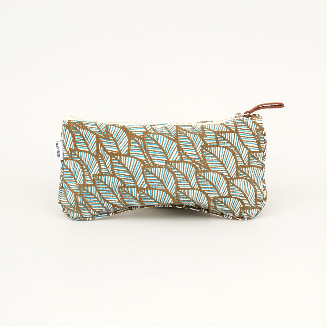 Grey Leaf Print Canvas Zipper Pouch