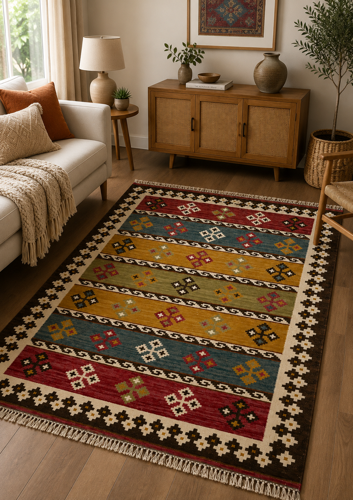 Red Tribal Handwoven Wool Kilim Rug