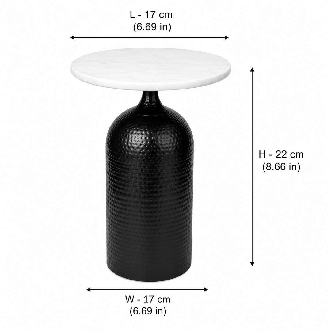Expobazaar Black Metal Side Table with Marble Top