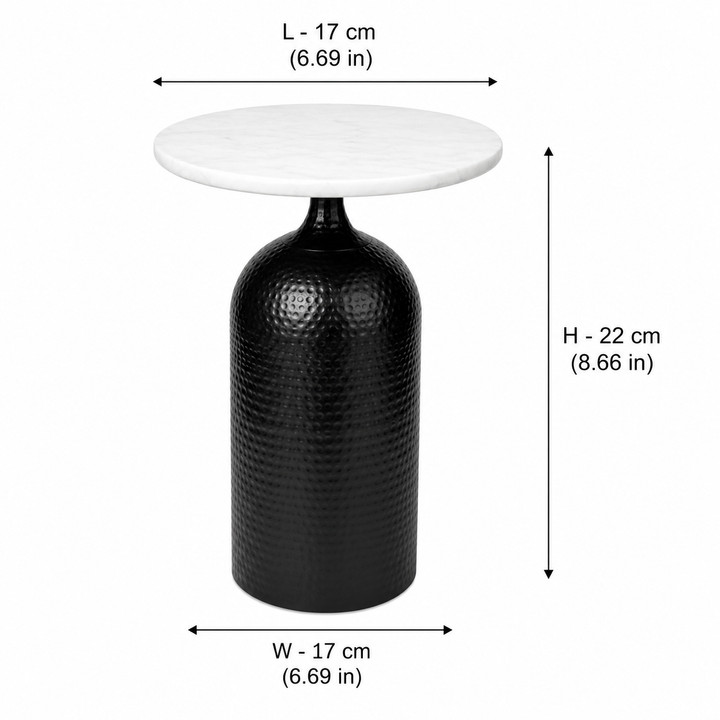 Expobazaar Black Metal Side Table with Marble Top