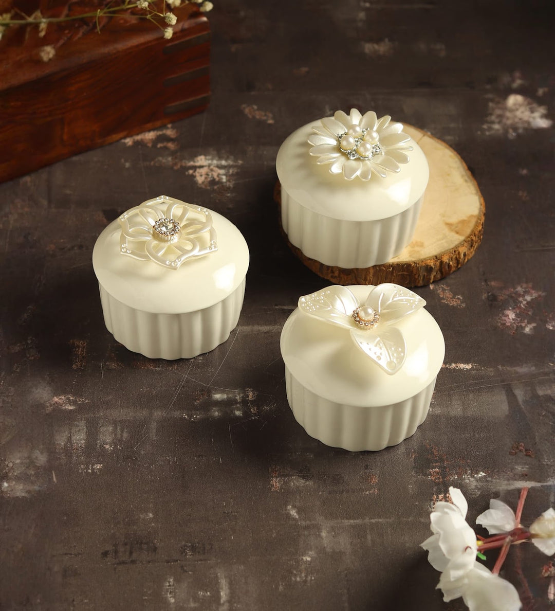 Trinkelle Jewelled Lid Porcelain Trinket Box Set of 3 view 2