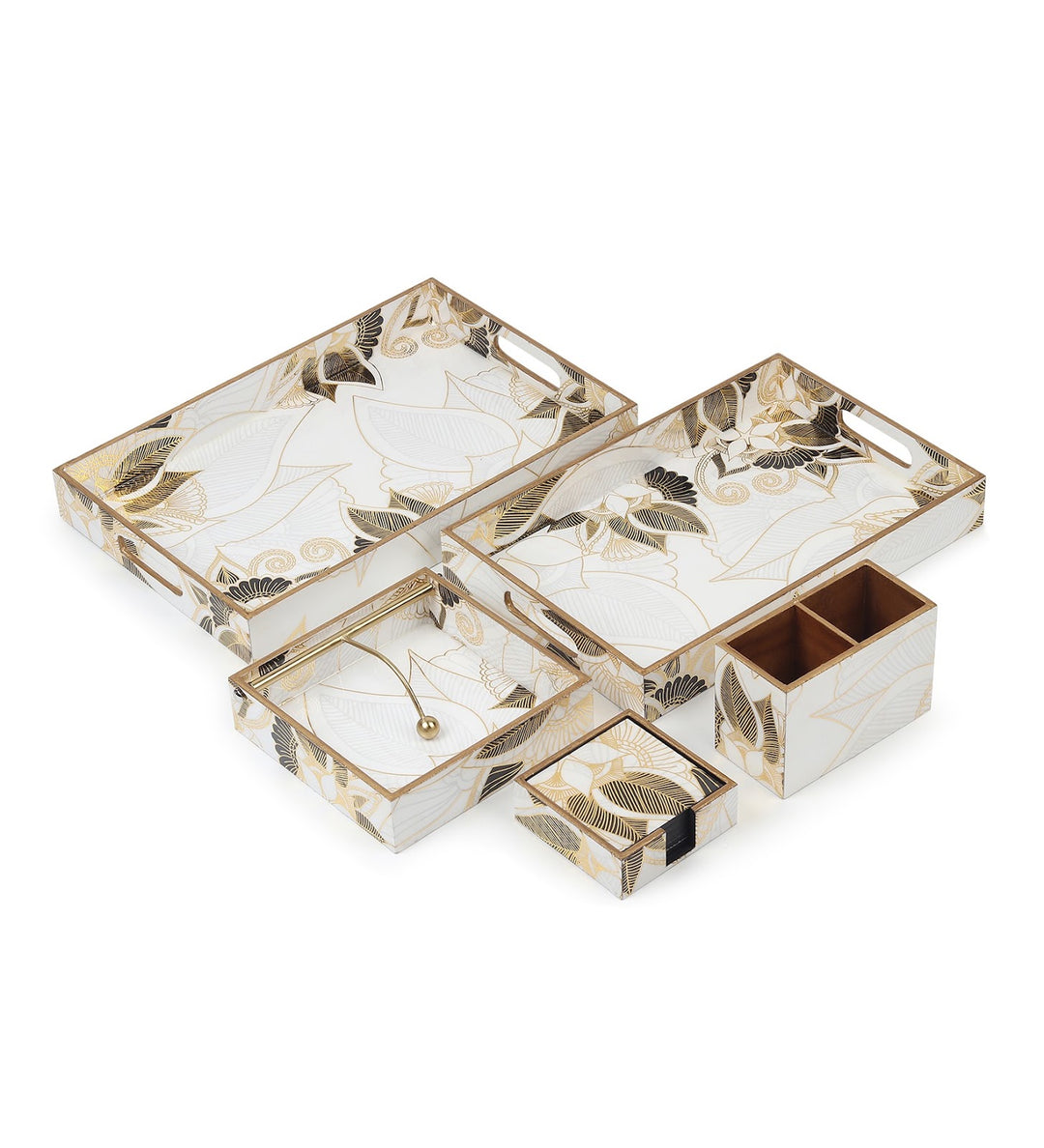 Ivory Noir Bloom Kitchen Set with Trays and Cutlery Stand view 4