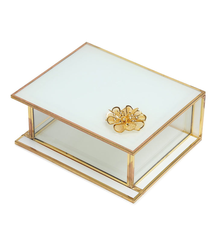 Livia's Flower White Glass Jewellery Box with Metal Frame Small view 4