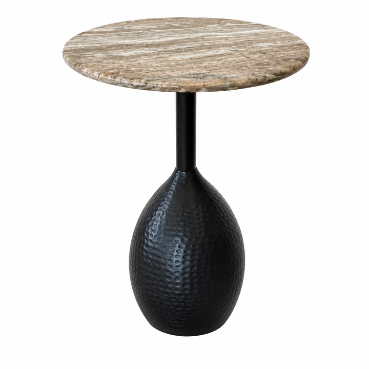Expobazaar Black Metal Side Table with Marble Top