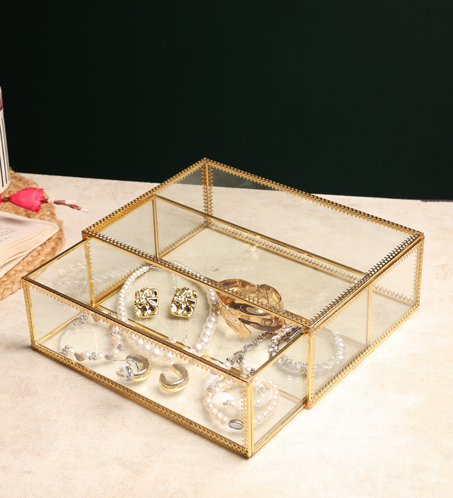 Arden Glass and Metal Jewellery Box with Drawer view 1