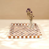 Checkered Wood Inlay Serving Tray handcrafted in India