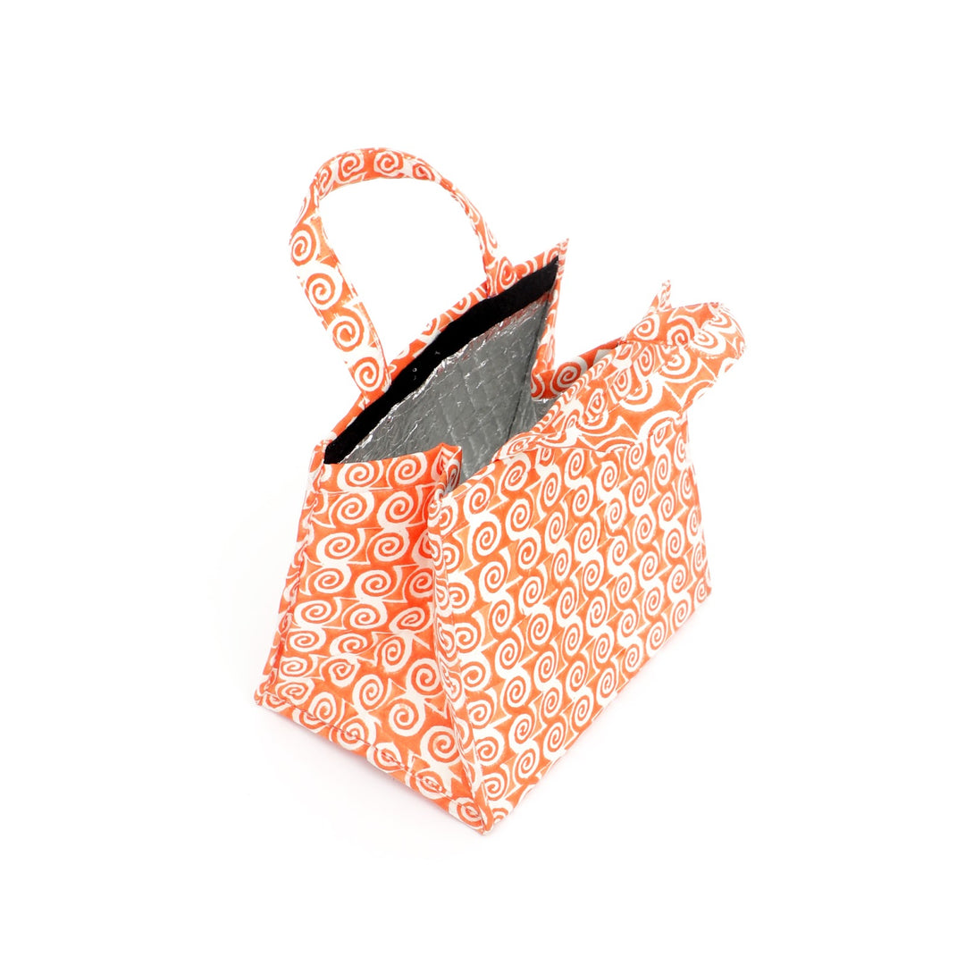 Insulated Cotton Lunch Bag Set of 2, Orange Paisley Spiral, view 5
