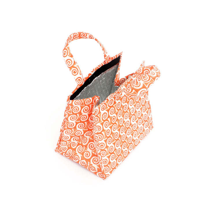 Insulated Cotton Lunch Bag Set of 2, Orange Paisley Spiral, view 5