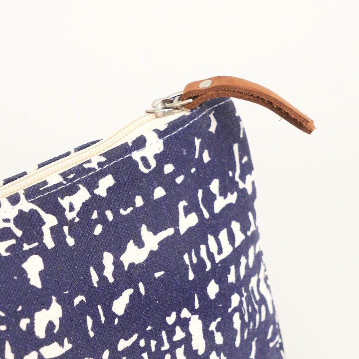 Navy Abstract Print Canvas Zipper Pouch, View 4
