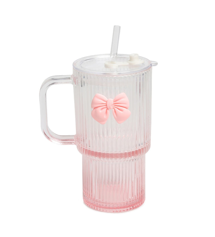 Ribbonette Fluted Glass Tumbler with Ribbon Detail Pink view 5