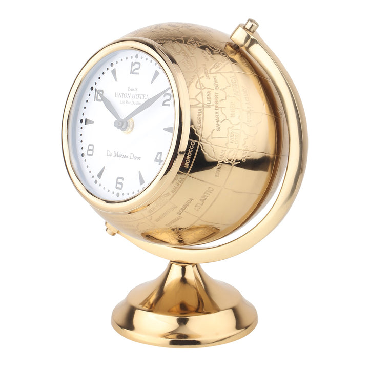 Expobazaar The Etched World Gold Aluminium Table Clock
