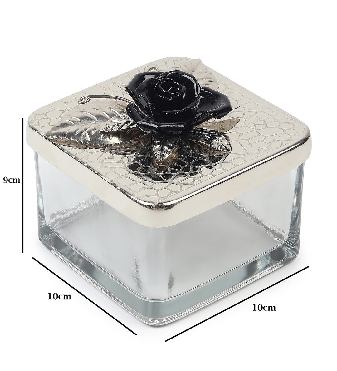 Petal Eclat Square Storage Box with Floral Bloom Accent Black view 3