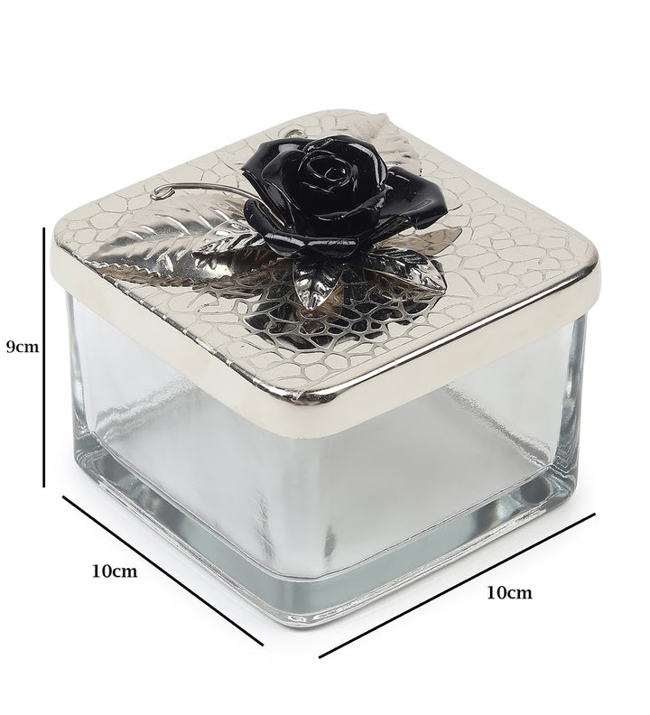 Petal Eclat Square Storage Box with Floral Bloom Accent Black view 3