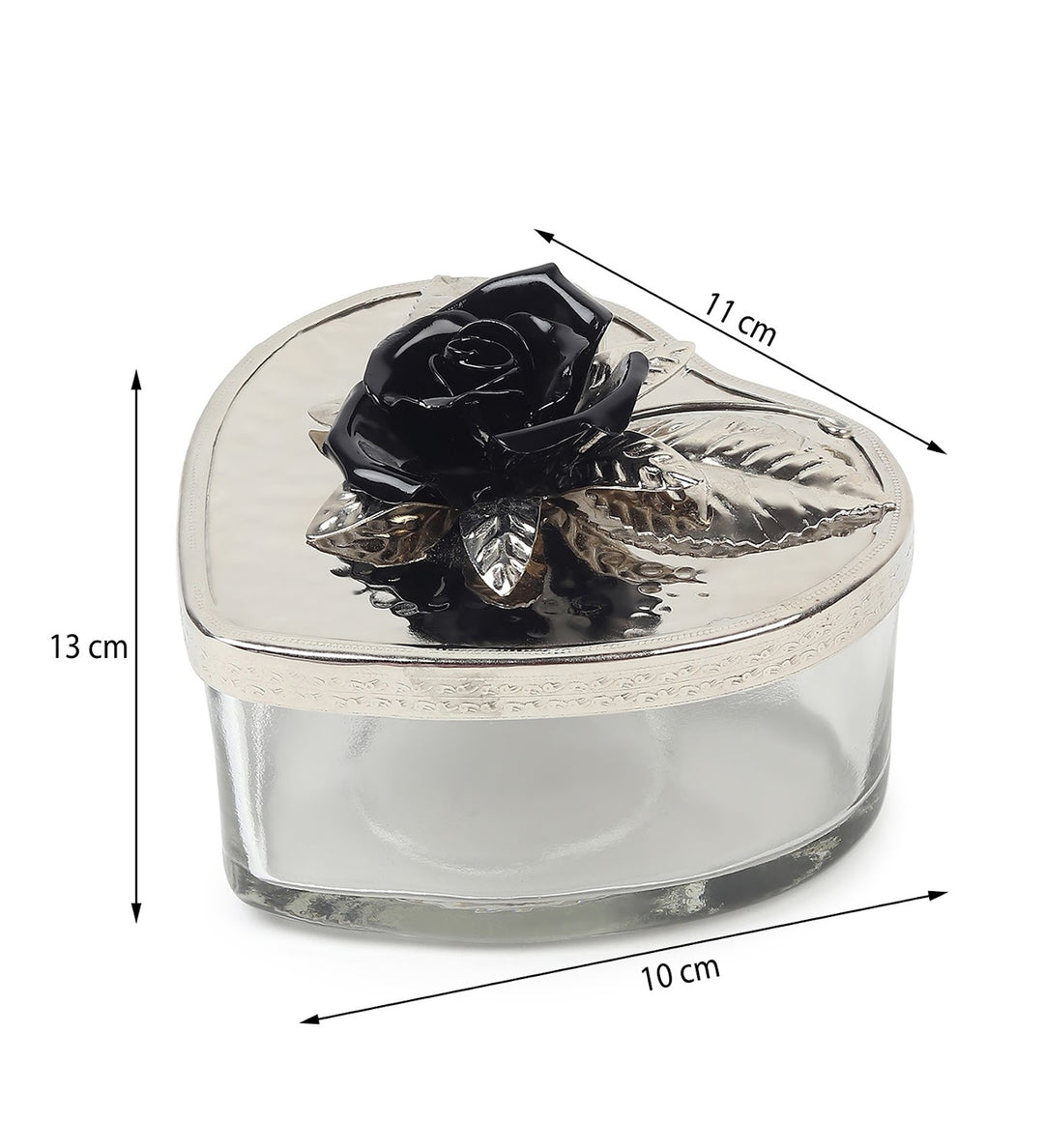 Petal Eclat Heart Shaped Trinket Box with Floral Accent Black view 3