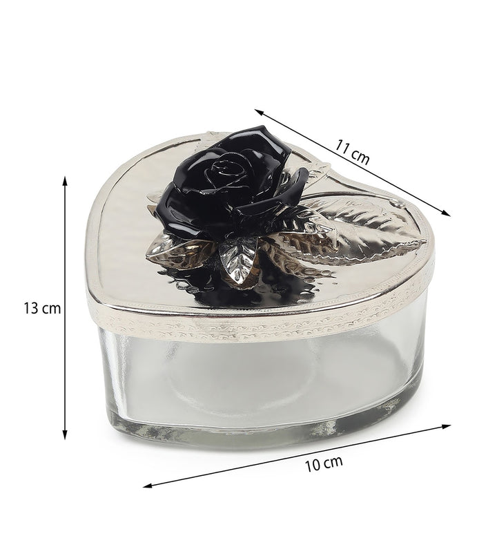 Petal Eclat Heart Shaped Trinket Box with Floral Accent Black view 3