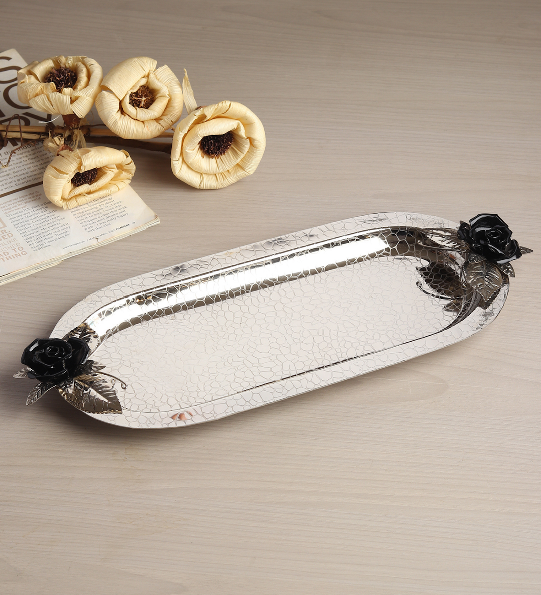 Petal Eclat Oval Stainless Steel Serving Tray Black view 1
