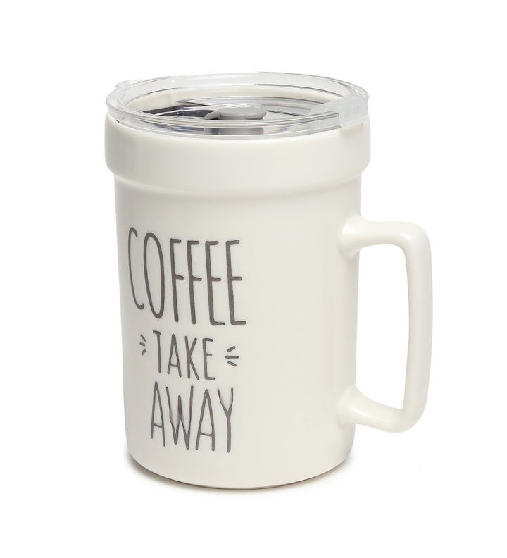 Percy White Ceramic Coffee Mug with Cafe Inscription Coffee Take Away view 5
