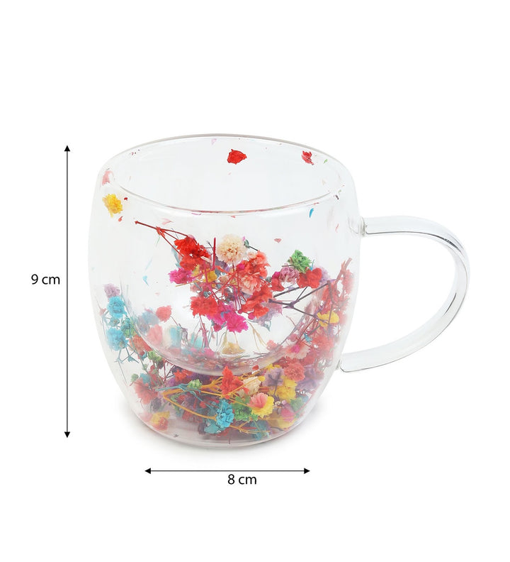 Dahlia Pressed Flower Glass Mug Small Multicoloured view 3