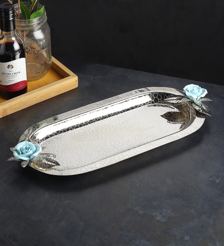 Petal Eclat Oval Stainless Steel Serving Tray Blue view 1