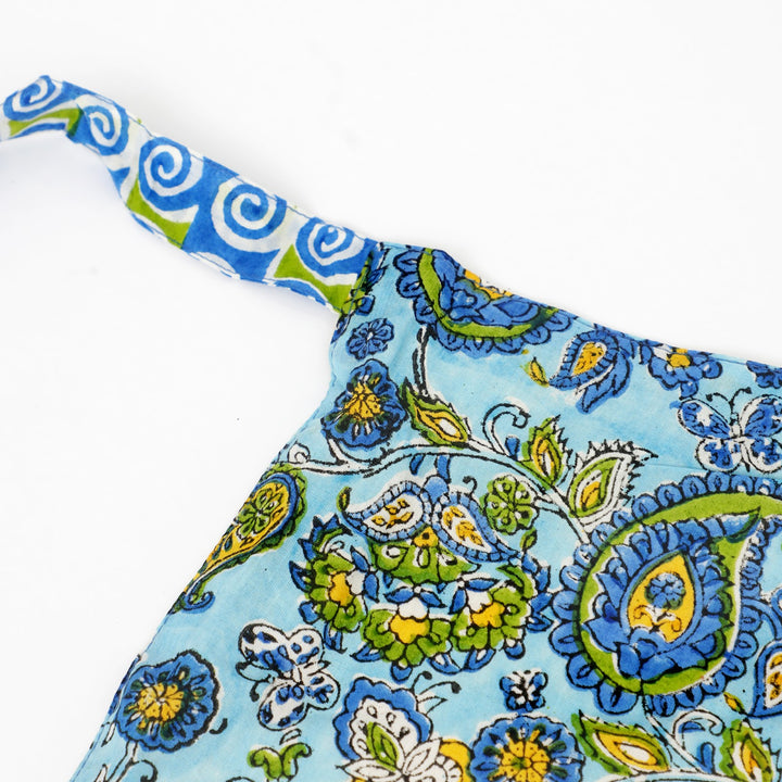 Hand Block Cotton Kitchen Apron Set, Paisley Blue, view 3