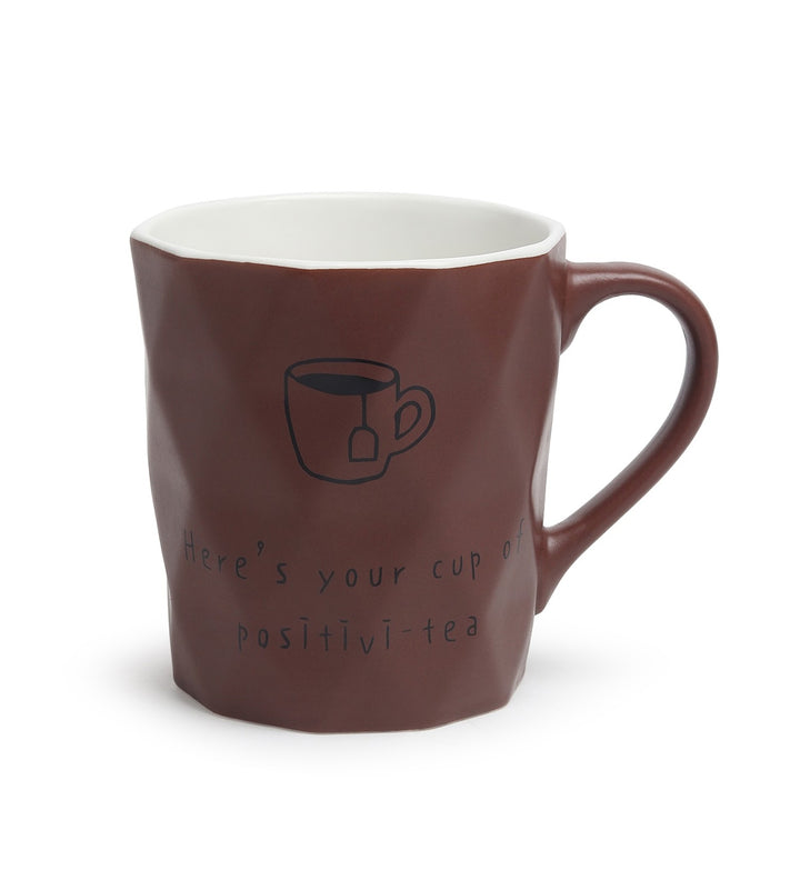 Positive-Tea Ceramic Tea Cup with Quote Brown view 4