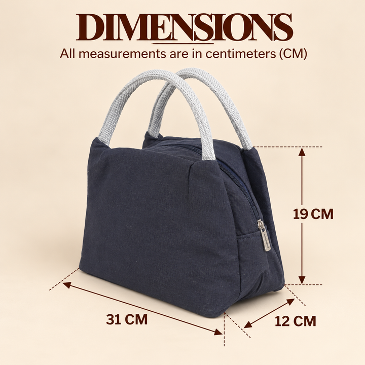 Thermal Insulated Canvas Lunch Tote, Navy Blue, View 5