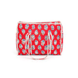 Quilted Cotton Floral Tote Bag, Red