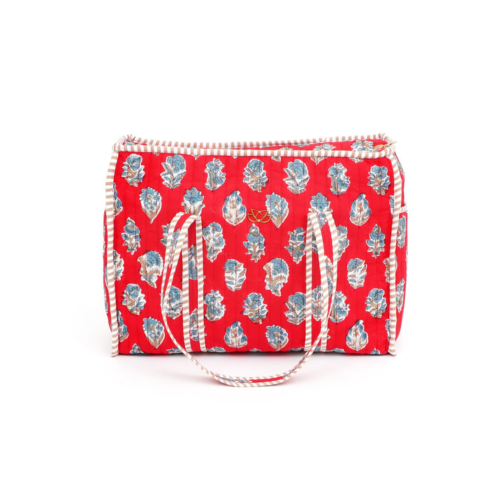 Quilted Cotton Floral Tote Bag, Red