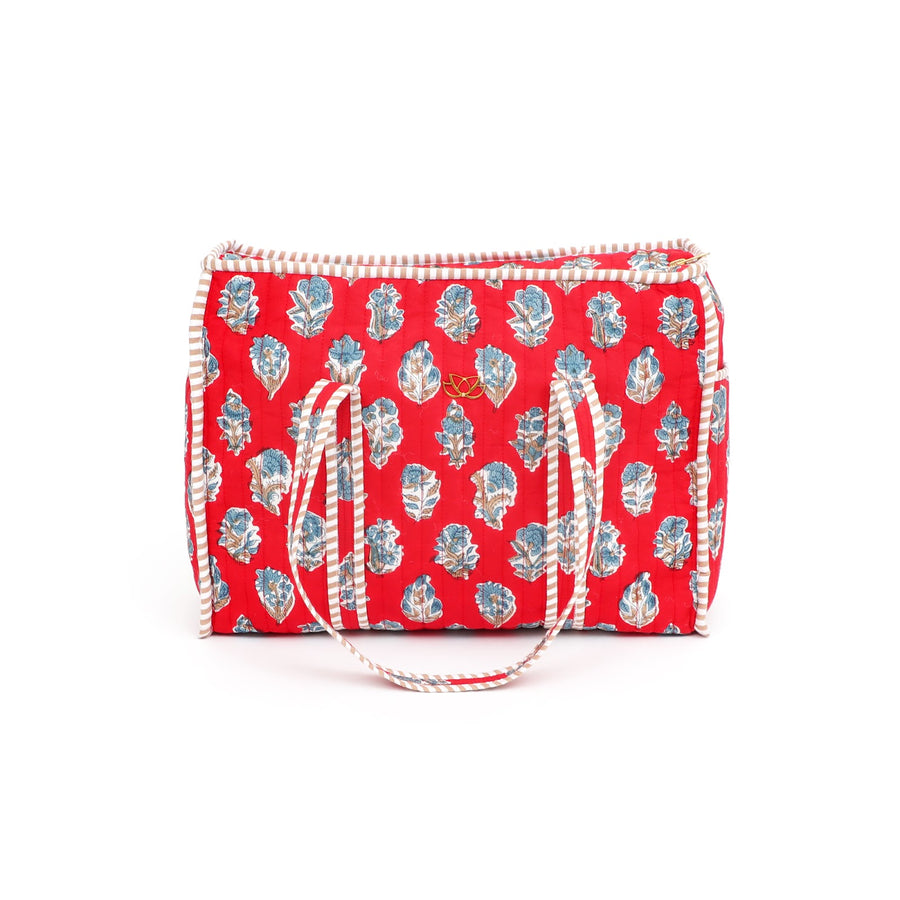 Quilted Cotton Floral Tote Bag, Red