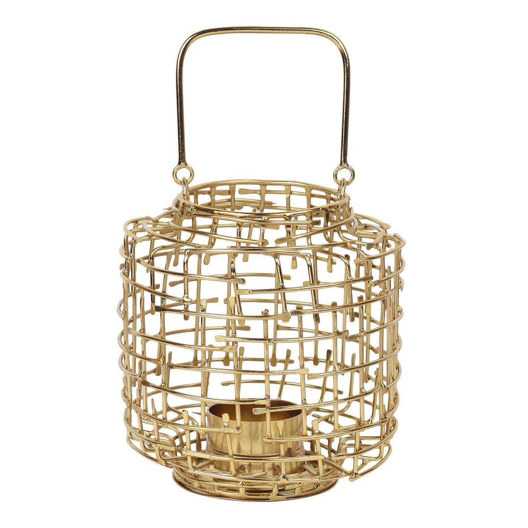Expobazaar Basketweave Gold Tea Light Holder
