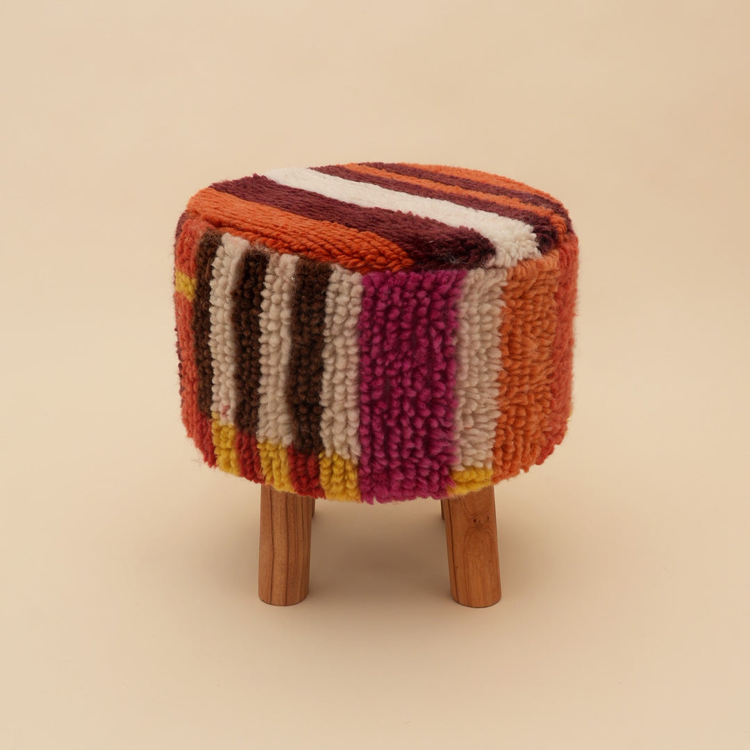 New Zealand Wool Striped Shag Stool, View 3
