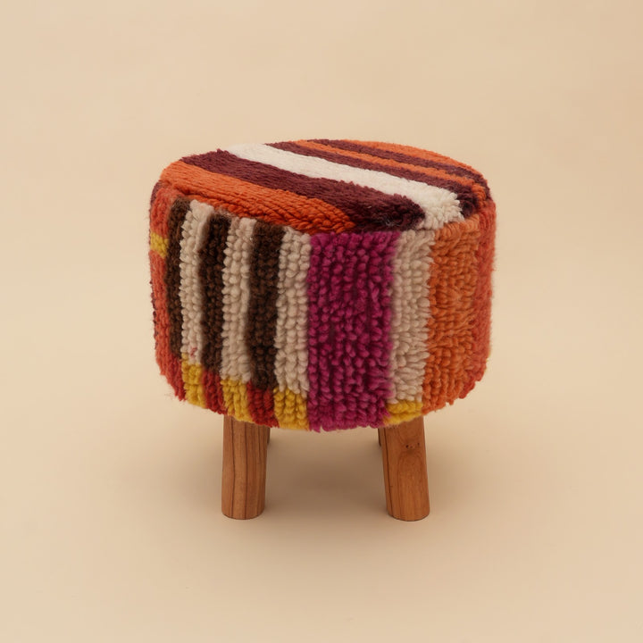 New Zealand Wool Striped Shag Stool, View 3