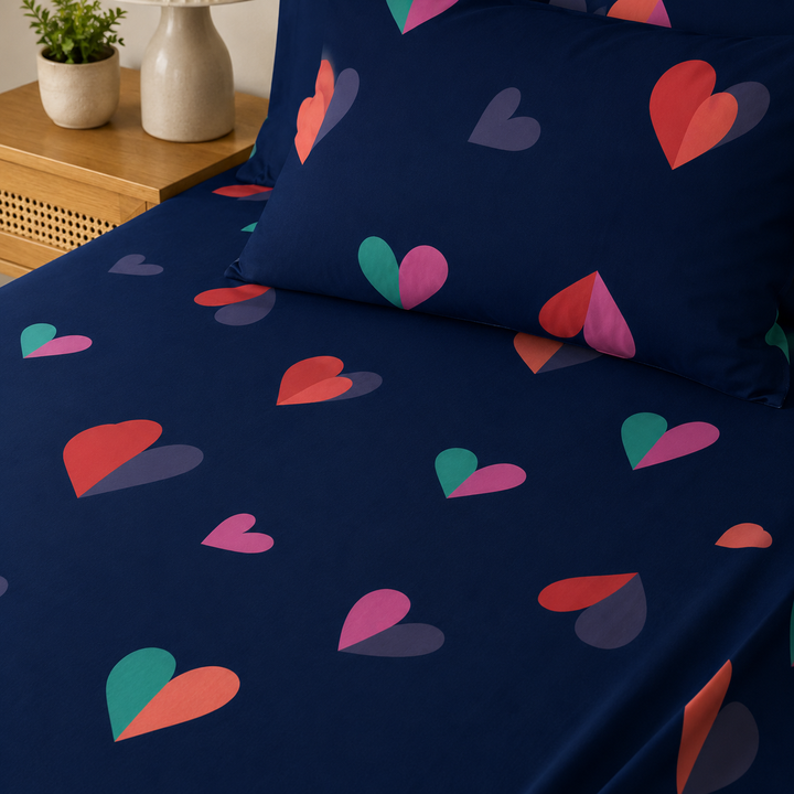 Kids Playful Heart Print Bedsheet