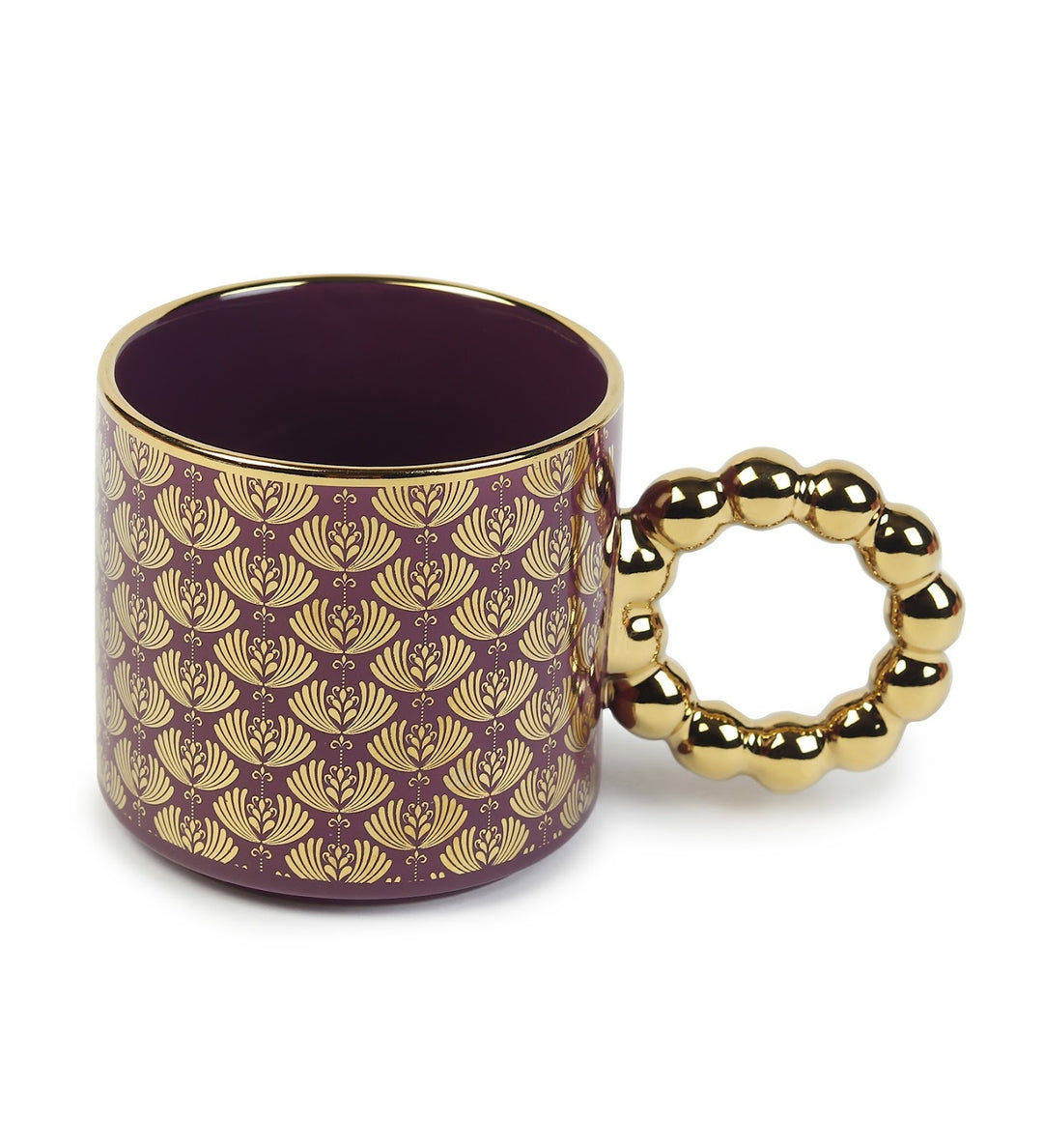 Ceramic Coffee Mug with Gold Motifs and Beaded Handle Blythe Purple view 4
