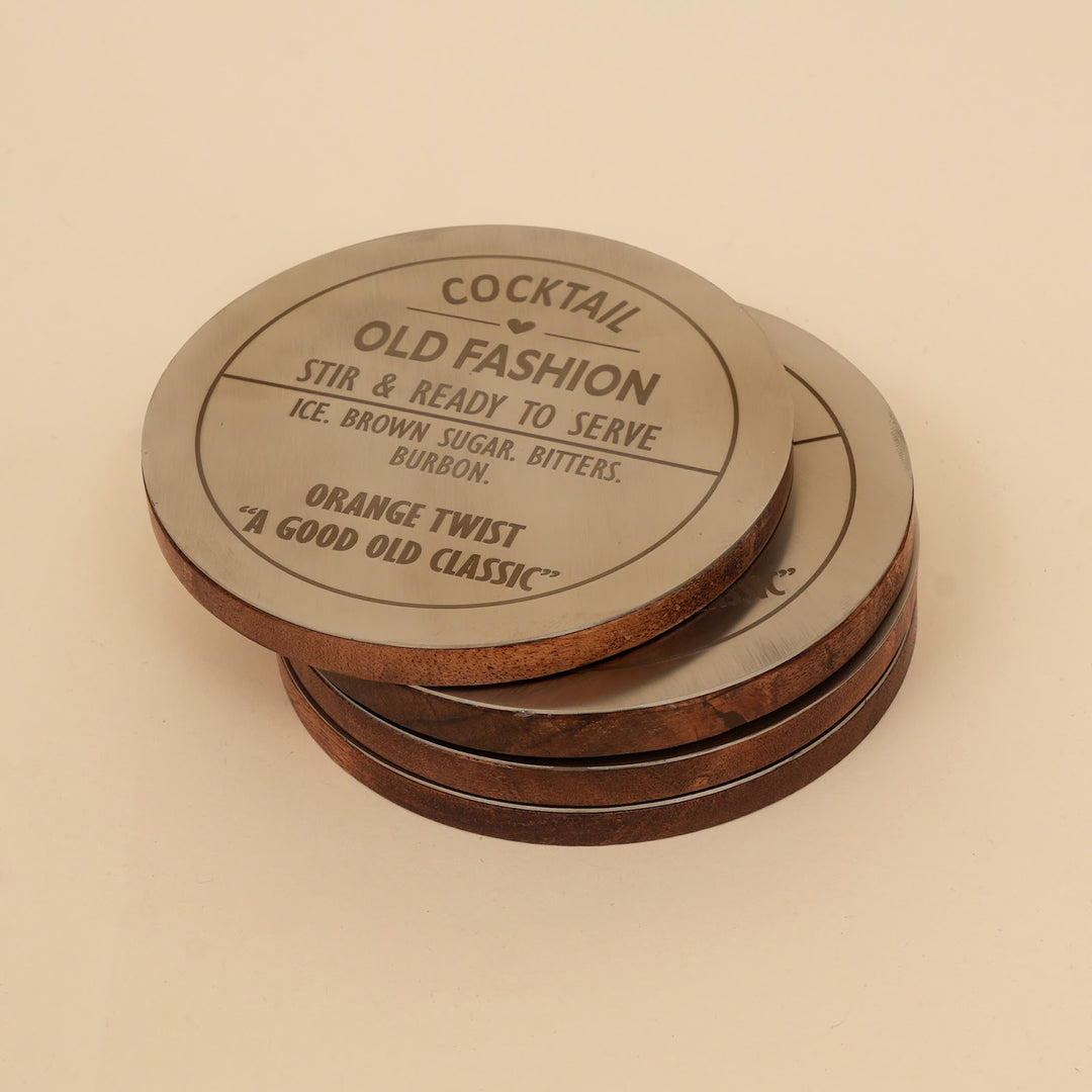 Metal and wood cocktail coasters