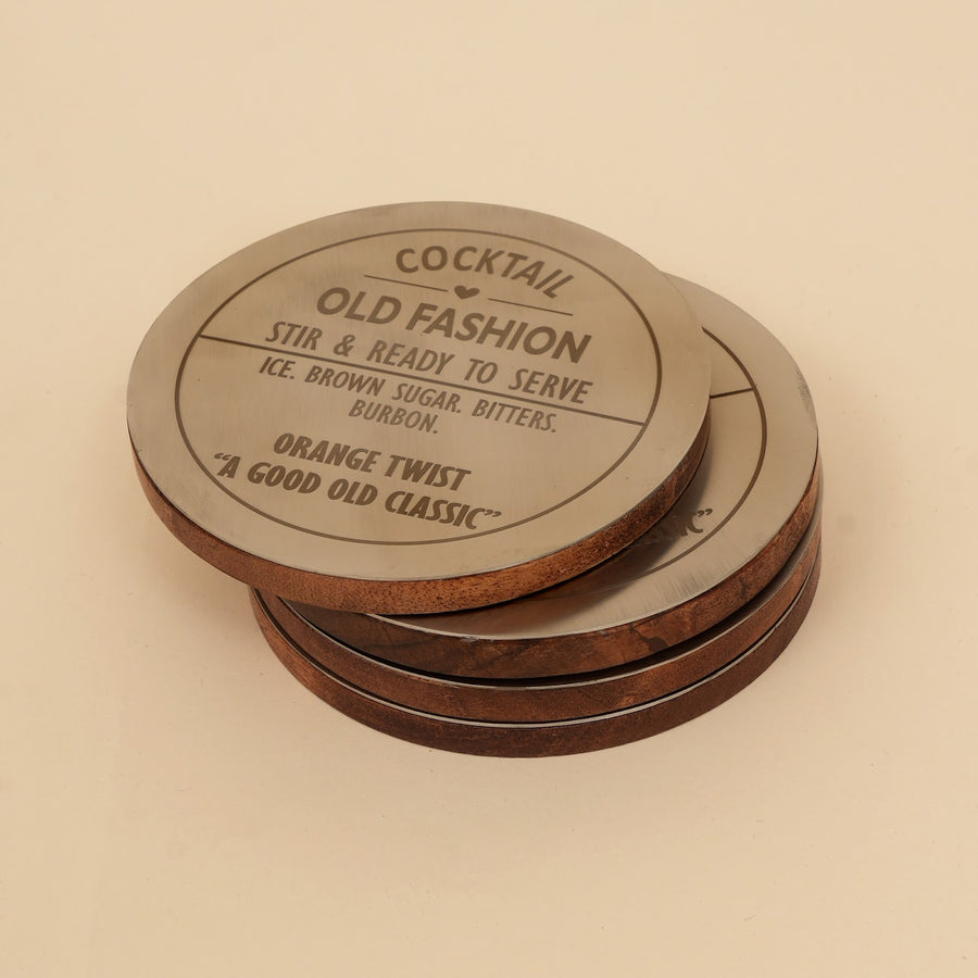 Metal and wood cocktail coasters