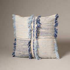 Azure Panel Cotton Cushion in blue and beige