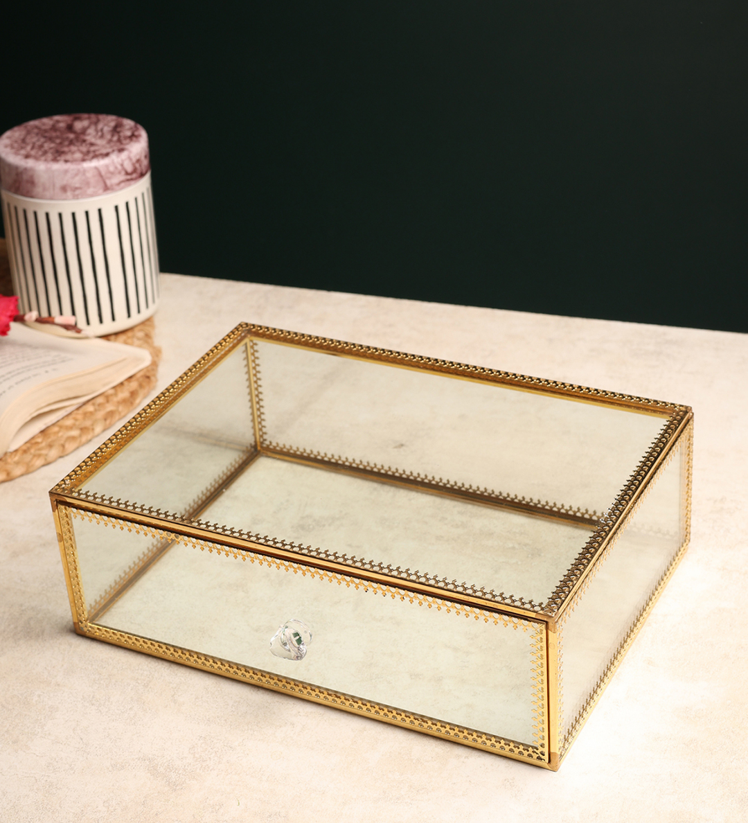 Arden Glass and Metal Jewellery Box with Drawer view 2