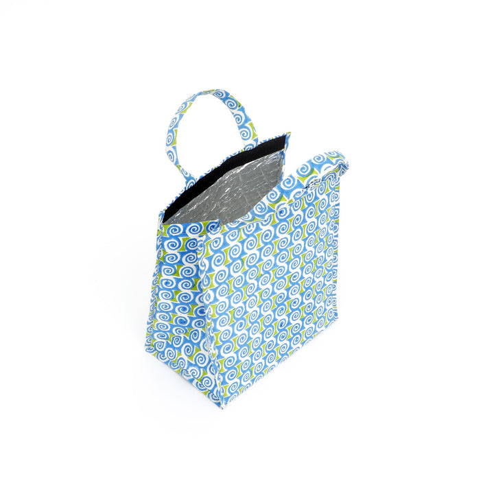 Insulated Cotton Lunch Bag Set of 2, Blue Paisley Spiral, view 3